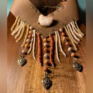 Leather Beaded Fringe Necklace